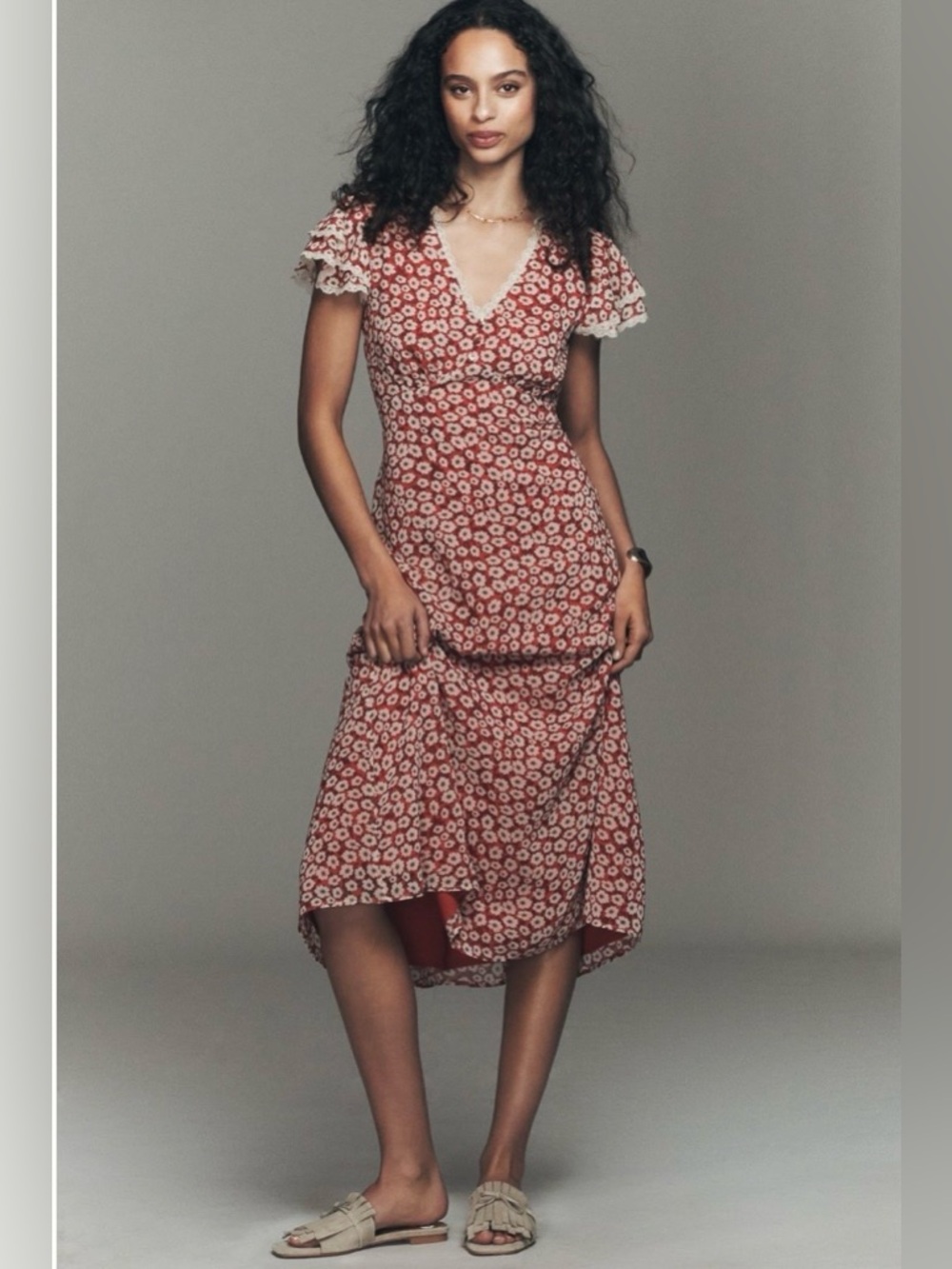 Anthropologie x Exquise V-Neck Flutter-Sleeve Midi Dress Size XXSP NWT